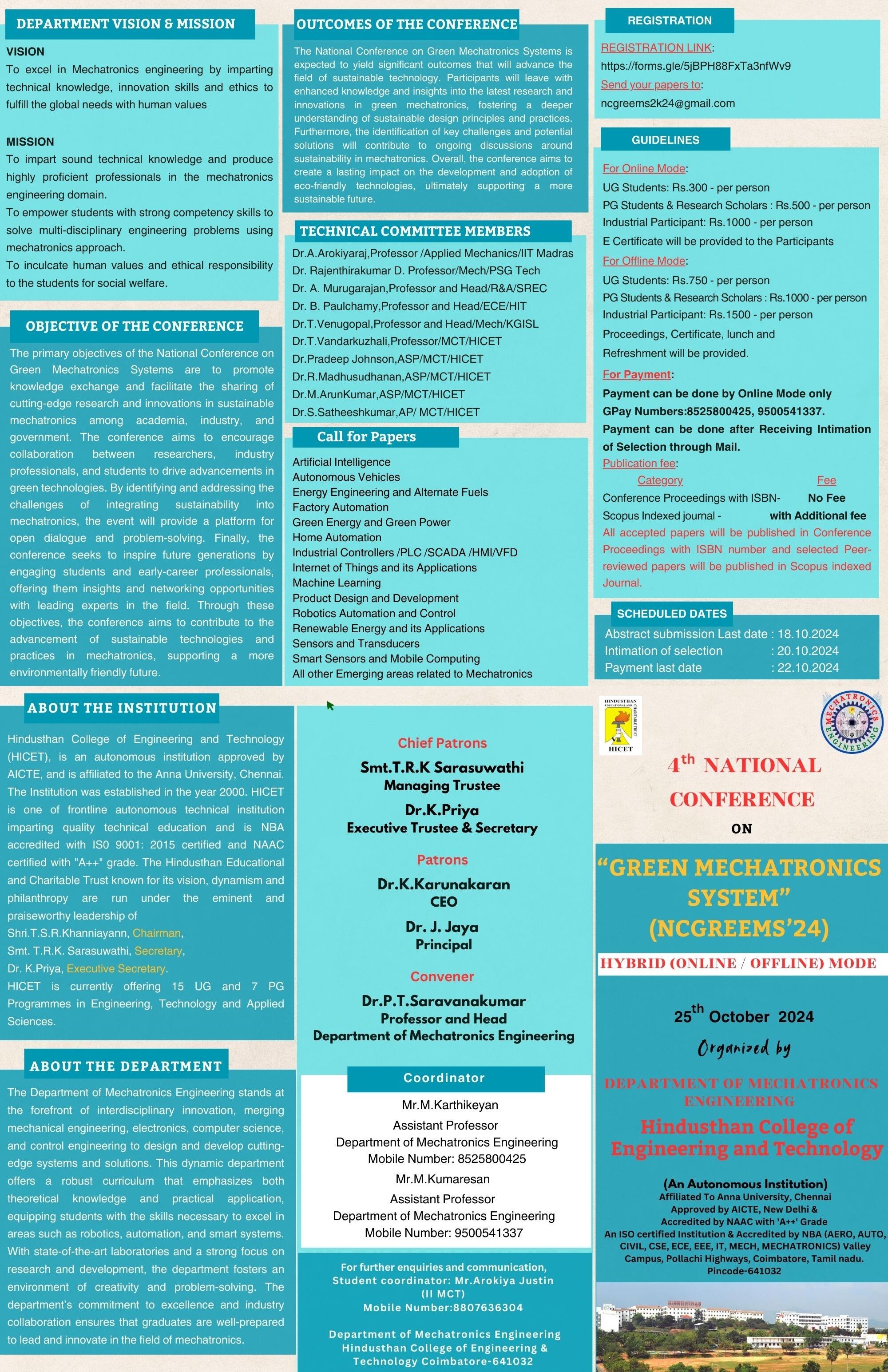 4th National Conference on “Green Mechatronics System” Hybrid (online/offline)mode